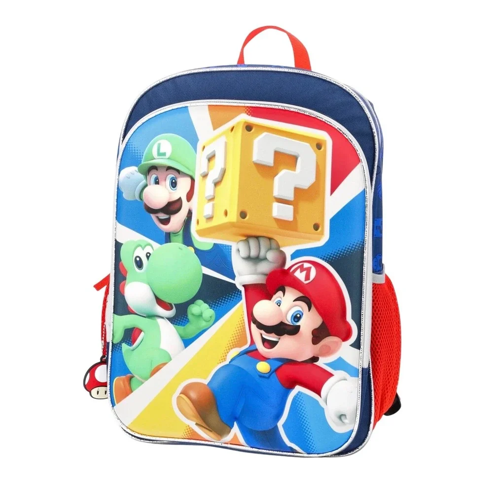Nintendo Super Mario 17 Inch Backpack Mario Luigi Yoshi Blue Red Kids School Bag